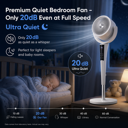 Quiet Bedroom Fan | 15 Speed Settings | 120° Oscillation | LED Light | DC Motor | Buy 2 for Popular Choice, Buy 3 for the Best Deal