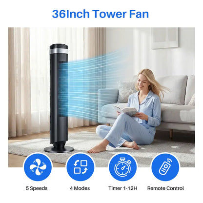 Smart Silent Tower Fan: 28dB Ultra-Quiet, 12H Timer, Bladeless Design & Wide-Angle Cooling