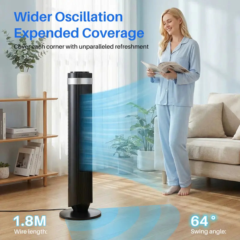 Smart Silent Tower Fan: 28dB Ultra-Quiet, 12H Timer, Bladeless Design & Wide-Angle Cooling