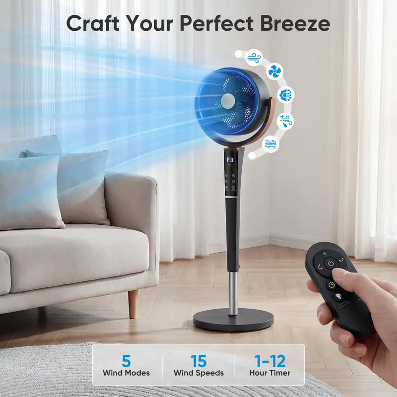 Quiet Bedroom Fan | 15 Speed Settings | 120° Oscillation | LED Light | DC Motor | Buy 2 for Popular Choice, Buy 3 for the Best Deal