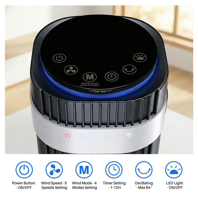 Smart Silent Tower Fan: 28dB Ultra-Quiet, 12H Timer, Bladeless Design & Wide-Angle Cooling
