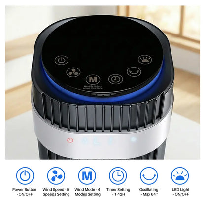 Smart Silent Tower Fan: 28dB Ultra-Quiet, 12H Timer, Bladeless Design & Wide-Angle Cooling