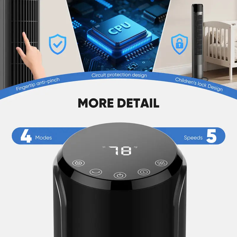 Smart Silent Tower Fan: 28dB Ultra-Quiet, 12H Timer, Bladeless Design & Wide-Angle Cooling