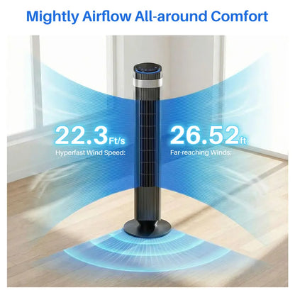 Smart Silent Tower Fan: 28dB Ultra-Quiet, 12H Timer, Bladeless Design & Wide-Angle Cooling