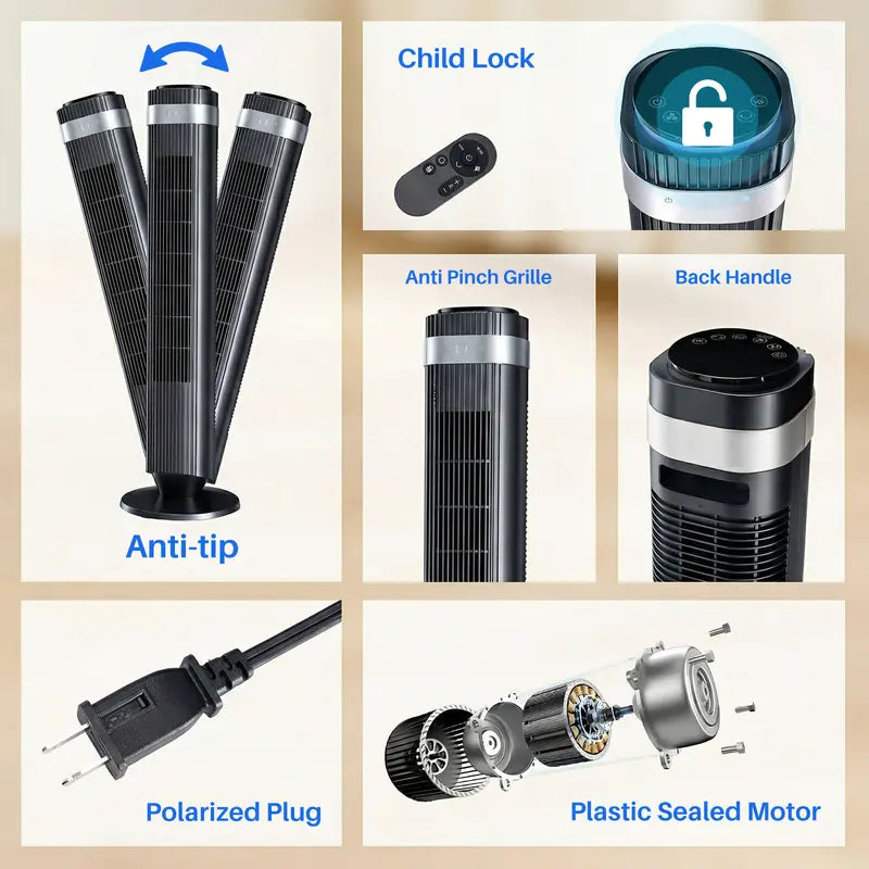 Smart Silent Tower Fan: 28dB Ultra-Quiet, 12H Timer, Bladeless Design & Wide-Angle Cooling
