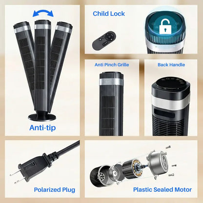 Smart Silent Tower Fan: 28dB Ultra-Quiet, 12H Timer, Bladeless Design & Wide-Angle Cooling